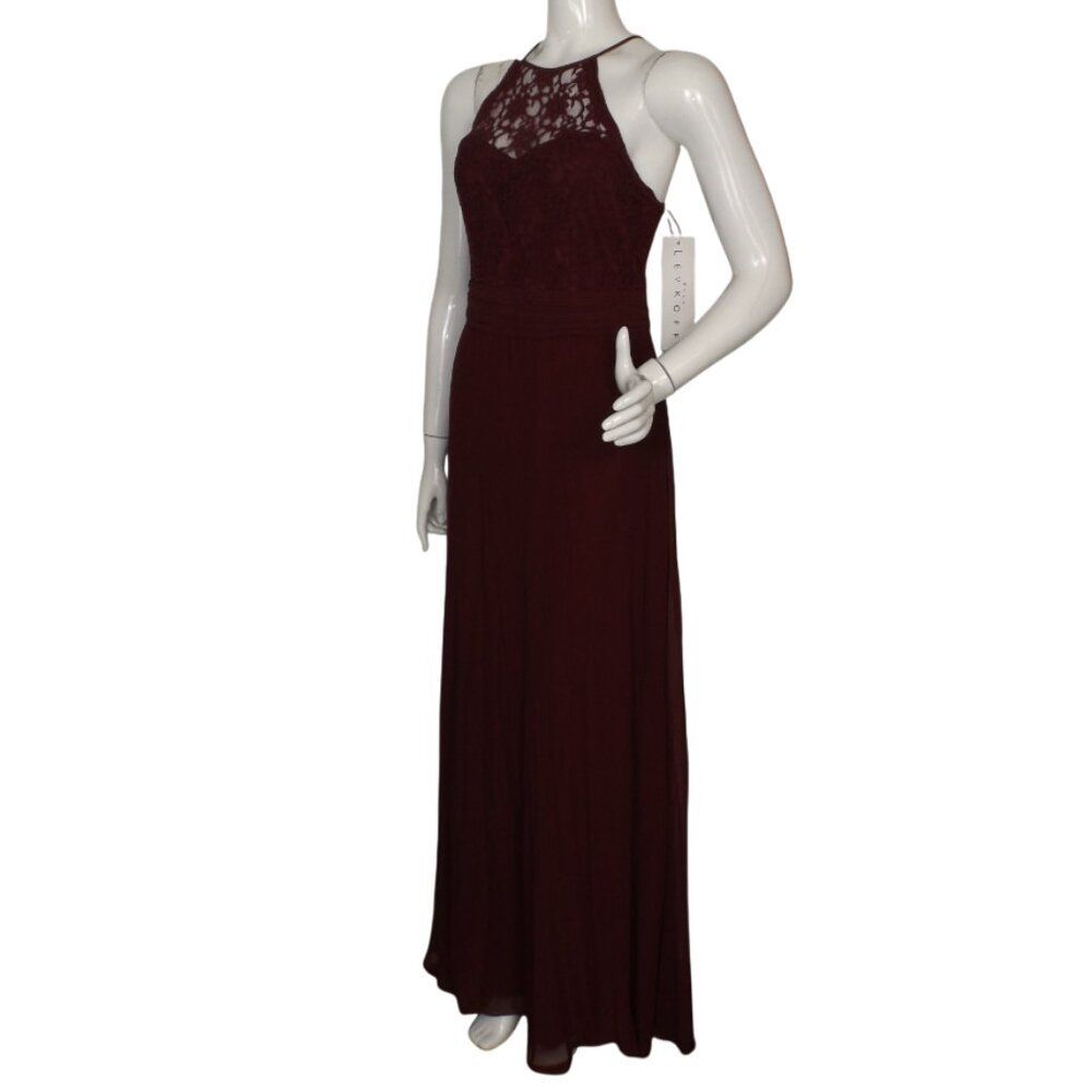 new BILL LEVKOFF Maxi Dress/Gown, 12, SAMPLE, Burgundy, Lace Neckline, Halter - Picture 5 of 15